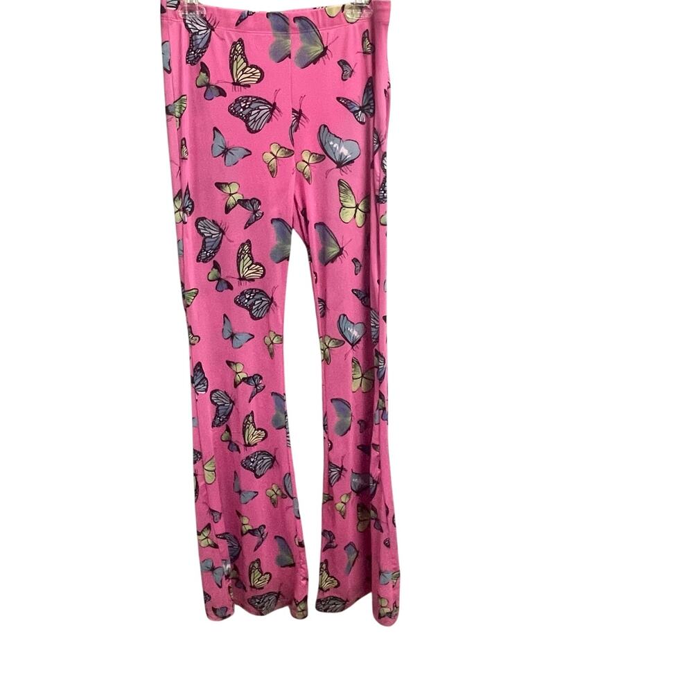 Iheartraves Butterfly Wide Leg Mesh Pants Pink Flare Pull On Style Small Medium